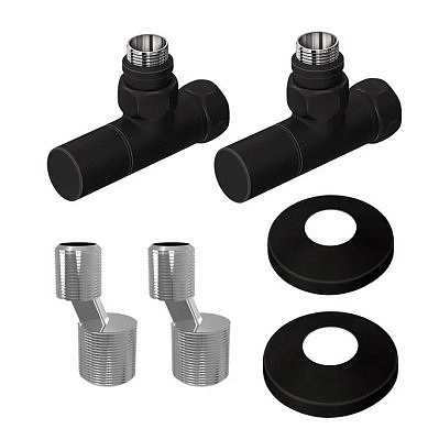 Комплект подключения для полотенцесушителя Lemark с круглыми вентилями, черный LM03412RBL