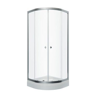 Душевое ограждение Альфа-Хром 90*90 1/4 круга, низкий поддон, прозрачное стекло (2 места+сифон D90мм)