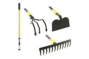 Набор садовый 4 предмета цельнометаллический (грабли,тяпка,культиватор,телескопическая рукоятка)