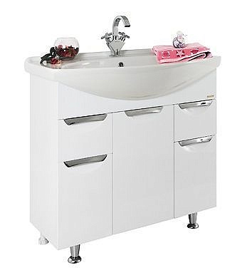 Тумба Vod-ok Лира 85 белая с раковиной Лагуна 85 без бельевой корзины