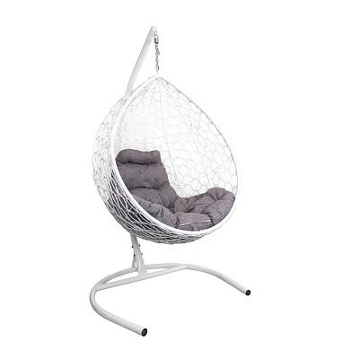Подвесное кресло КАПЛЯ Ротанг (БЕЛЫЙ),подушка ПЕПЕЛ