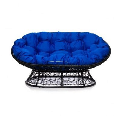 Диван "МАМАСАН" Ротанг (ЧЕРНЫЙ),подушка синяя