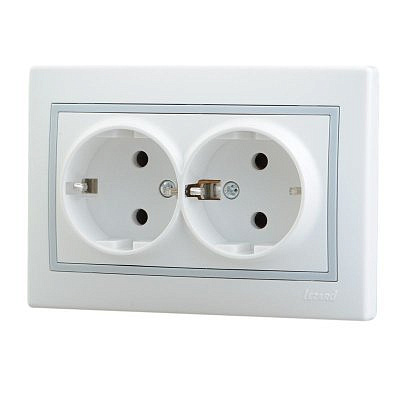 Розетка 701-0215-127 2гн керамика  с/з бел.с сер.вст.Мира