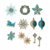 СНОУ БУМ Премиум Подвеска "Бирюзовый абсент" 10-22см, пластик глиттер, 9 дизайнов, бирюзовый, золото