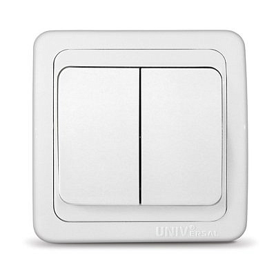 Переключатель Валери UNIVersal  СУ 2 клавиши ,  белый (пластик) В0023