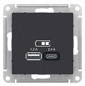 Механизм розетки USB  карбон A+С  выход 1,2-2,4А,Uв=5В ATN001039