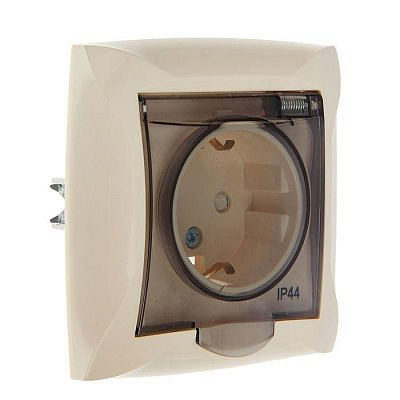 Розетка 1-м с заземлением защитные шторки с крышкой бежев. SchE GLS000246