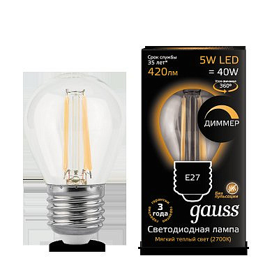 яЛампа Gauss LED-F Globe  5W/2700 E27  Filament матовая 80х45