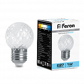 Лампа светодиодная Feron Е27 1ватт Белт Лайт G45 шар прозрачный 6400К 70х45 LB377 38220