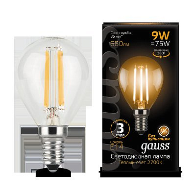 Лампа Gauss LED-F Globe  9W/2700  E14 прозрачная
