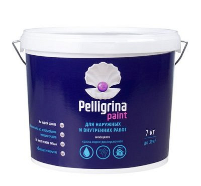Краска в/д PELLIGRINA PAINT для наружних внутренних  работ моющая белоснежная (7кг)