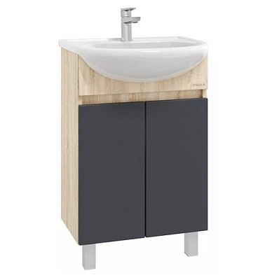 Тумба Милтон 60 напольная серая/дуб сонома без умывальника  Оника