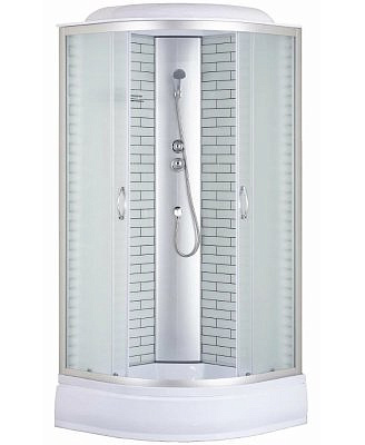 Душевая кабина CS-6610-25FW 100*100*215  средний поддон 25 см., матовое стекло , кирпич