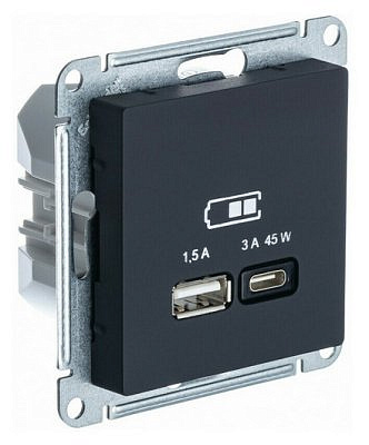 Механизм розетки СУ  2хUSB карбон A+C 45Вт l=1,5-2,25А U=5В в.зарATN001029
