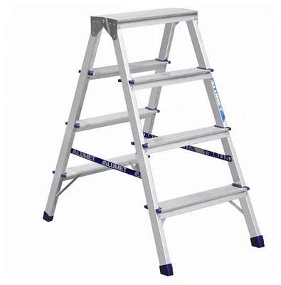 Стремянка двухсторонняя алюминиевая 4 ступени АЛЮМЕТ 26907