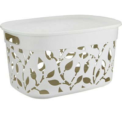 Коробка Флора 12л с крышкой белый ротанг