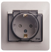 Розетка 1-м с заземлением защитные шторки с крышкой IP44 бел. SchE GLS000148