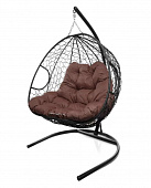 Подвесное кресло для ДВОИХ Ротанг (ЧЕРНЫЙ),подушка коричневая