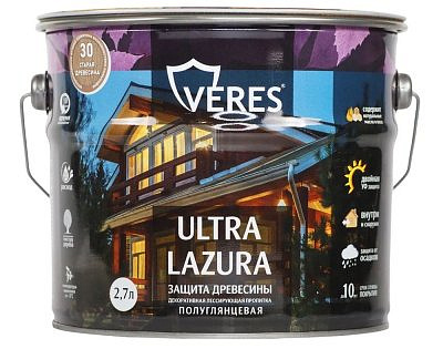 Декоративная пропитка для дерева VERES Ультра лазура №30 Старая древесина 2,7л VU-35 281418