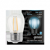 Лампа Gauss LED-F Globe  5W/4100 E27  Filament прозрачная 80х45