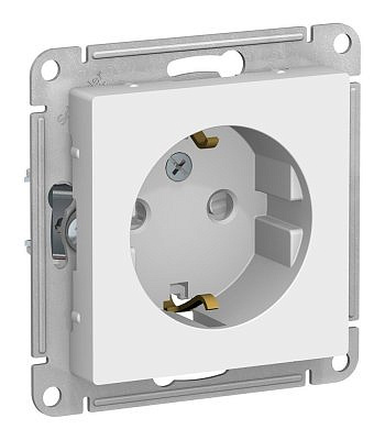 Механизм розетки 1место Schneider Electric ATLASDESIGN скрытый монтаж с заземлением со шторками винтовые клеммы белый ATN000145