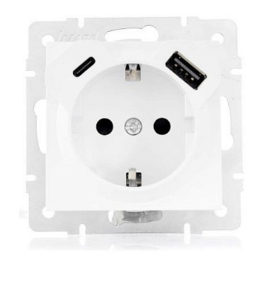 Розетка механизм с/з 16А +Type-C+USB 2.1А  белая  742-0288-181TC