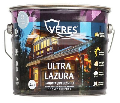 Декоративная пропитка Veres для дерева Ультра лазура №33 Голубой туман 2,7л VU-44 281427