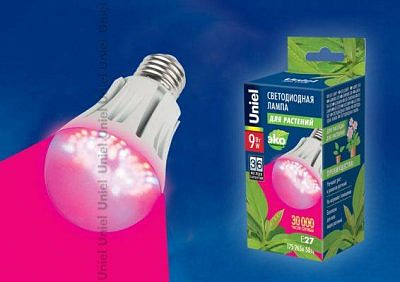 Лампа А60 Е27  9ватт прозрач. для растений 108х60 IP20  UNIEL