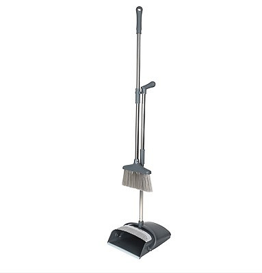 Набор для уборки: щетка+совок, пластик, железо, ПВХ, 2 ручки серый