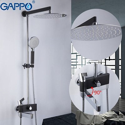 Душевая система Gappo G2481 с верхним душем,чёрный хром