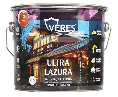 Пропитка VERES Ультра лазура №3 Тик 2,7л VU-08 281391