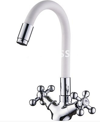 Cмеситель для кухни Ledeme L1319-3 гибкий шланг крест белый