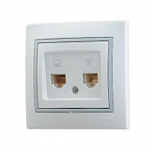 Розетка 701-0215-143 телеф./компьют. СУ 2 мест.бел сер(RJ11+RJ45)  Распродажа