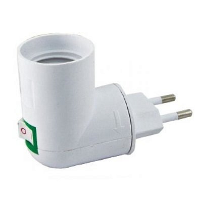 Переходник вилка-Е27 с выключателем, белый