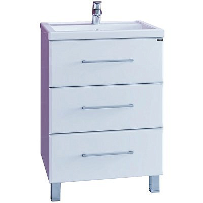 Тумба Омега 60 белая 3 ящика напольная  без умывальника / Санта /