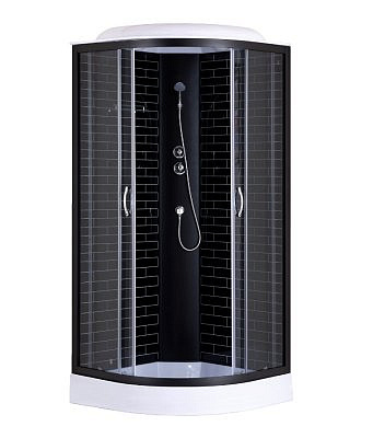 Душевая кабина CS-6690-13GB 90*90*215 низкий поддон 13 см,Черный кирпичный узор,прозрачное стекло профиль черный 