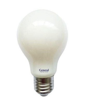 Лампа светодиодная Е27 13W 6500K 6K 60x105 филамент ЛОН A60 нитевидная, матовая 649940 General 