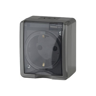 Евророзетка 1-м земля крышка ОП серый 16А IP54 11-2401-03 Era Эксперт