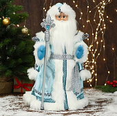 Дед Мороз "В голубой шубе с орнаментом, с посохом" двигается, 25х45 см 6939409