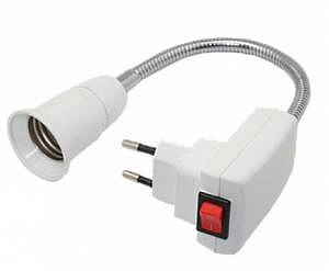 Переходник вилка-патрон Е27 гибкий 150мм с выкл. белый