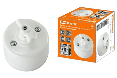 Выключатель фарфоровый с ручкой белый