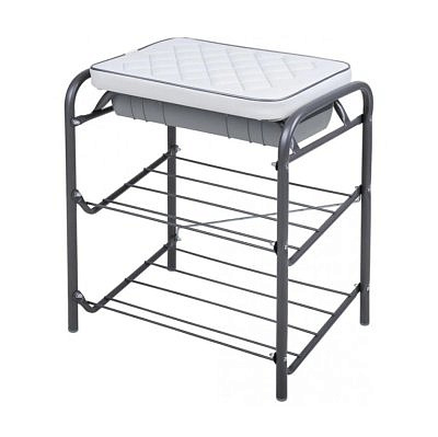 Банкетка 2 полки мягкое сиденье с ящиком (44*33*51,6) серый HAUSHALT 222658 НБ2/SL