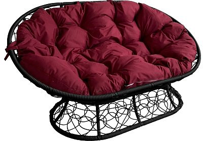 Диван "МАМАСАН" Ротанг (ЧЕРНЫЙ),подушка бордовая
