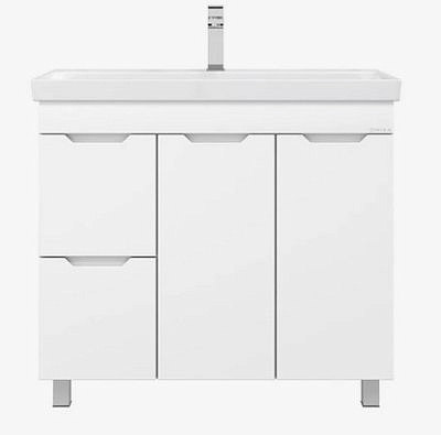 Тумба Оника АЙЛЕНД 90 напольная белая, с корзиной с раковиной Адриана 90 109030/1WH501629