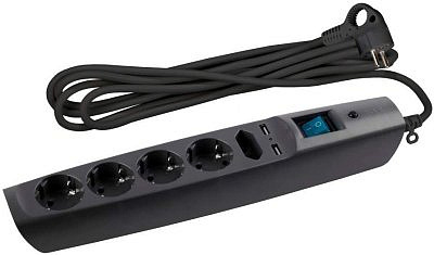 Сеевой удлиниитель-фильтр  ЭРА SFU ПВС 3х0.75 5розеток (1пл.)+2USB 2м 10А ( полная защита, земля, шт,черный ) SFU-5es-2m-B 387502