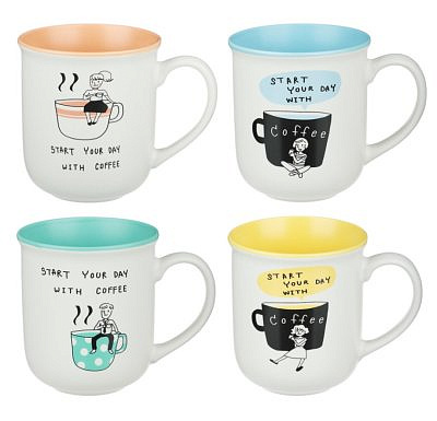 Кружка Бодрое утро MILLIMI, 380мл, фарфор, 4 дизайна 806-091