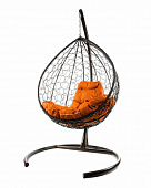Подвесное кресло КАПЛЯ Ротанг (КОРИЧНЕВЫЙ),подушка оранжевая в ассортименте