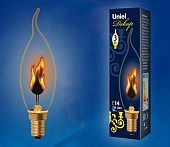 Лампа E14 220v 3W свеча на ветру декоративная "эфект пламени" прозрачная