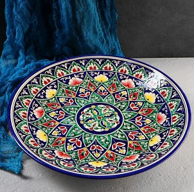 Ляган круглый Риштанская Керамика 43см цветной орнамент  1924246