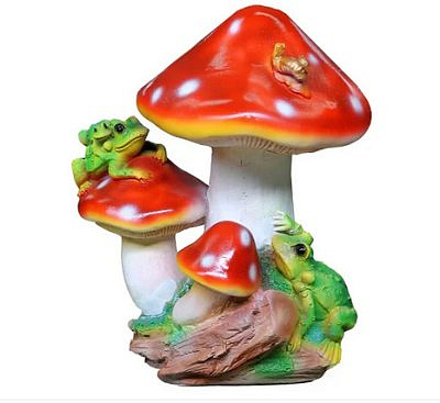 Садовая фигура Грибы мухоморы с лягушками полистоун